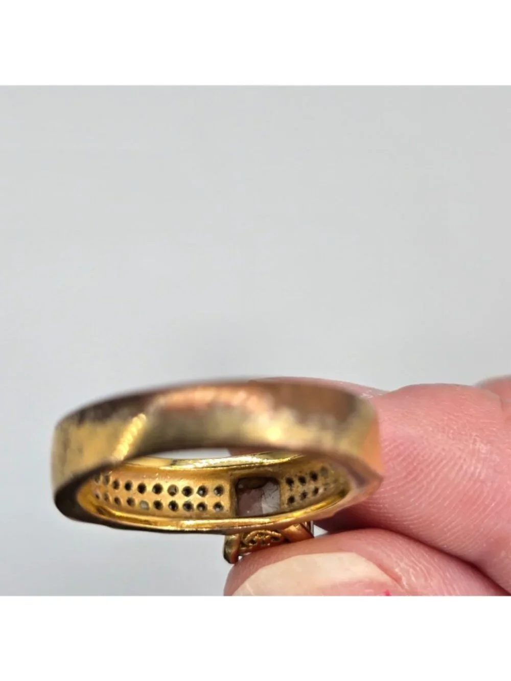 SETA Vintage Faux Engagement Ring Gold Tone Princess cut Rhinestone Sz 8 Signed